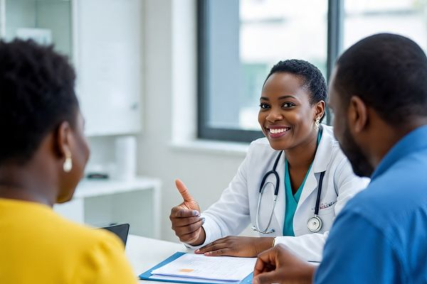 Doctor explaining ICSI treatment options for severe male factor infertility in Nigeria