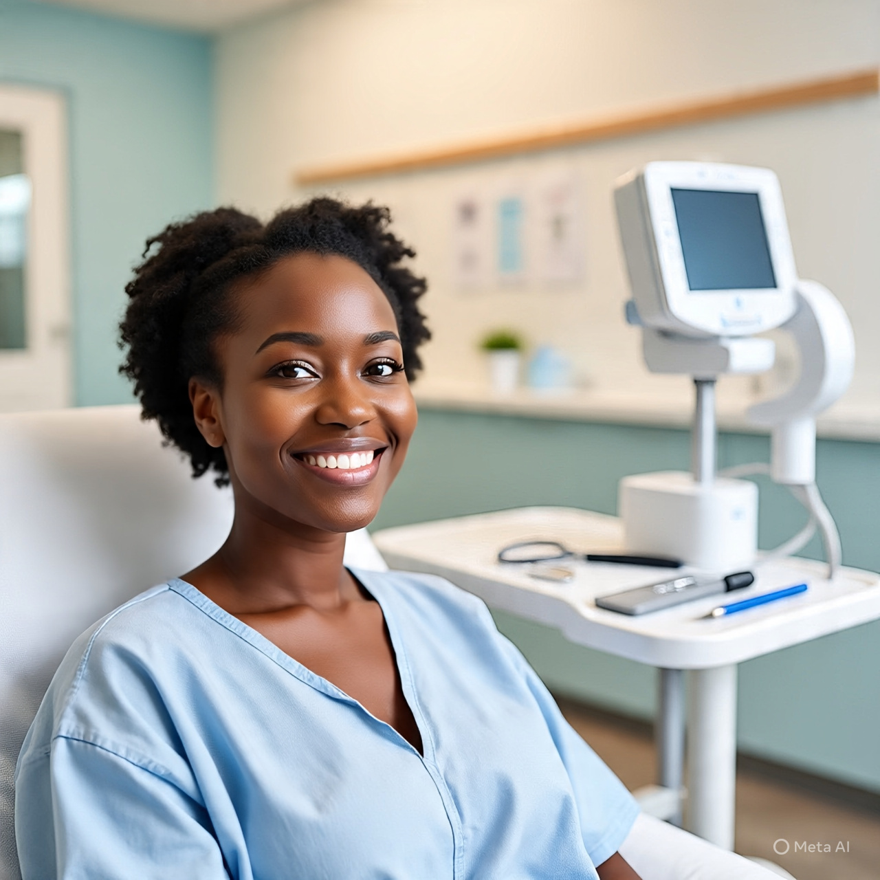 A photorealistic image of Black women engaging in a medical consultation about women egg donation, highlighting fertility treatment options, reproductive health, and supportive healthcare environment.